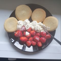 Plain Biscuits Strawberries Creme Fraiche A picture of Plain Biscuits Strawberries Creme Fraiche.