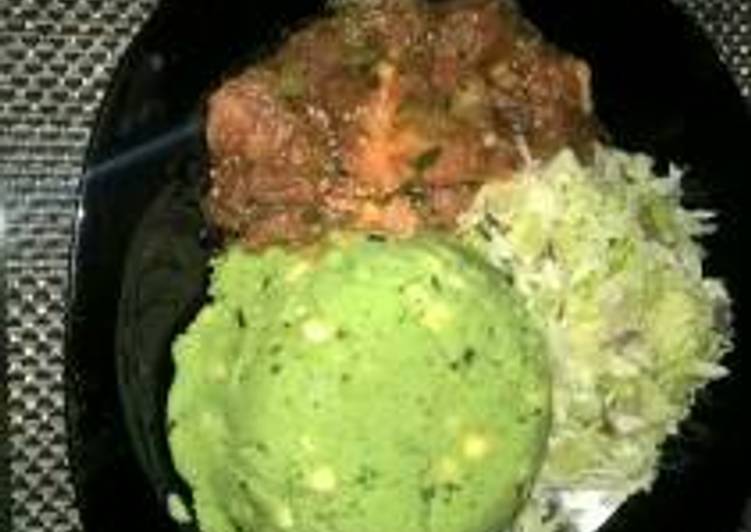 Recipe of Super Quick Homemade Mukimo served with wet fry beef and steamed cabbage