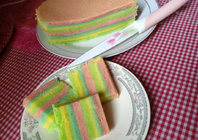 Bagaimana mengolah Rainbow cake super lembut Anti Gagal