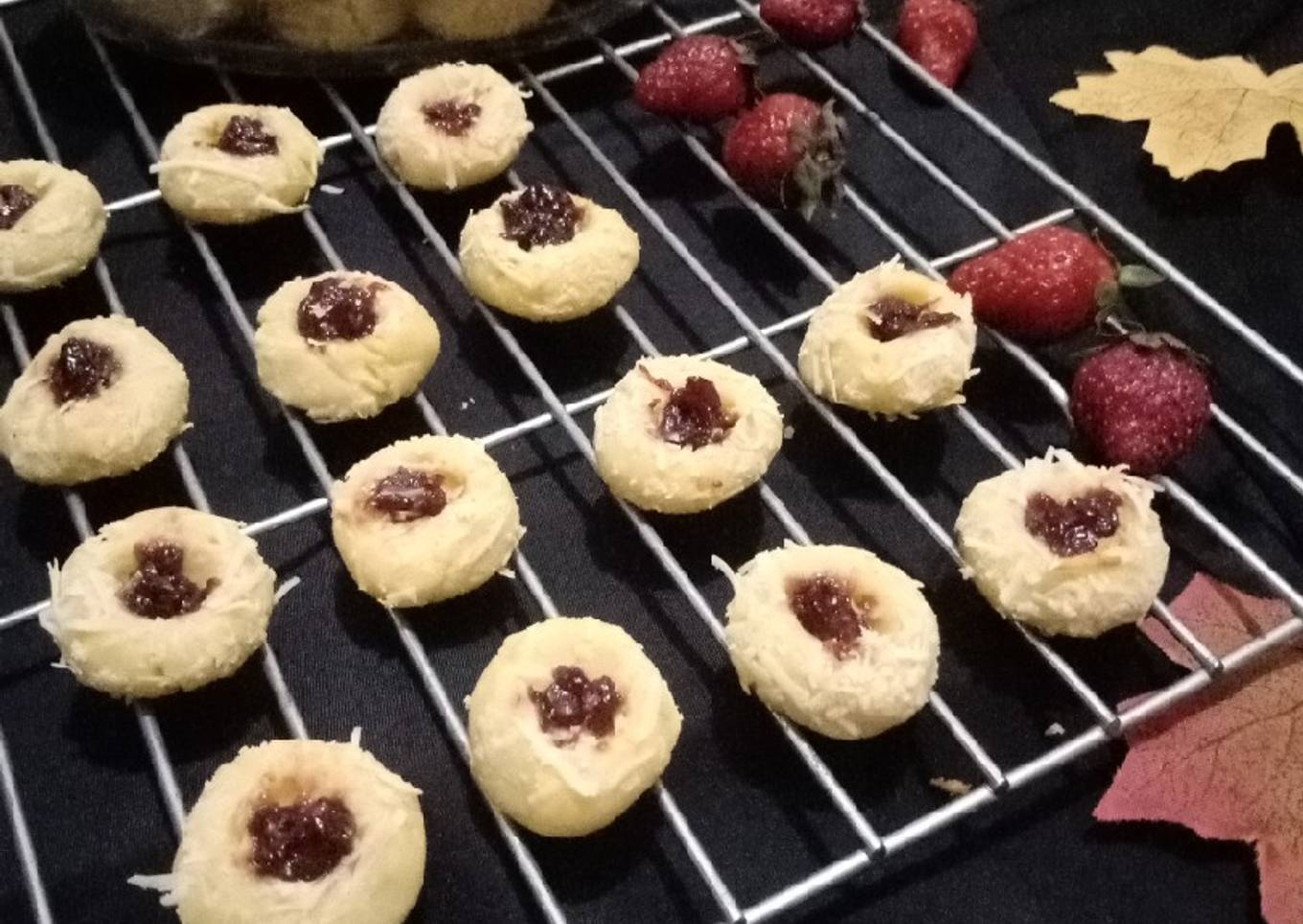 Strawberry cheese thumbprint cookies