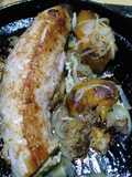 Matambrito de chancho como tripa de chorizo al horno