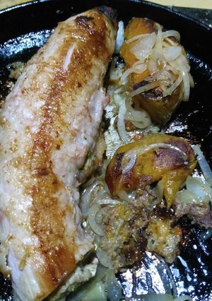 Una foto de Matambrito de chancho como tripa de chorizo al horno