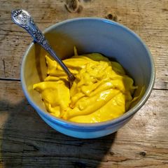 A picture of Saffron aioli (best garlic mayo ever).
