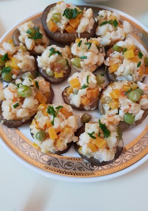 Hình của món Tôm hấp nấm hương.