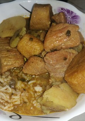 A picture of Pork Shoulder with Plantains and Potatoes (Quick Pressure Cooker Recipe).