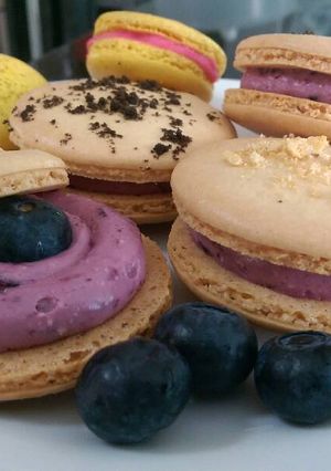A picture of Blueberry cheesecake macaron.