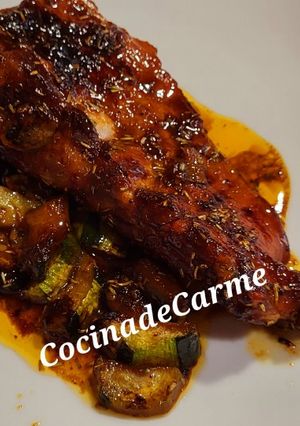 Foto principal de Tira de churrasco de cerdo a la miel con calabacín