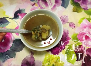 Una foto de Sopa de champiñones con rajas なな紫(๑˃̵ᴗ˂̵)。