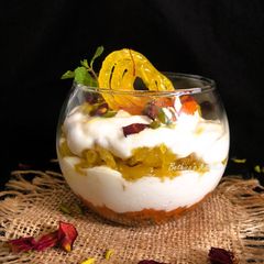 A picture of Motichoor Laddu, Jalebi & Shrikhand Parfait.