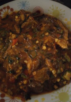 A picture of Delicious Okra ogbono and ugba soup.
