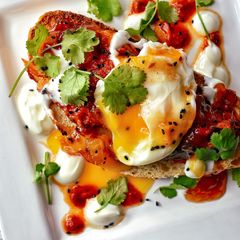 A picture of Masala Mackerel Fillets & Poached Egg On Toast.