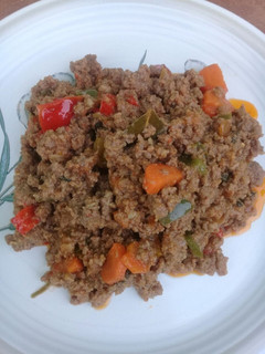 A picture of Mince with pasta sauce.