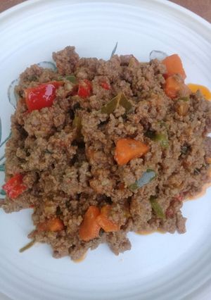 A picture of Mince with pasta sauce.