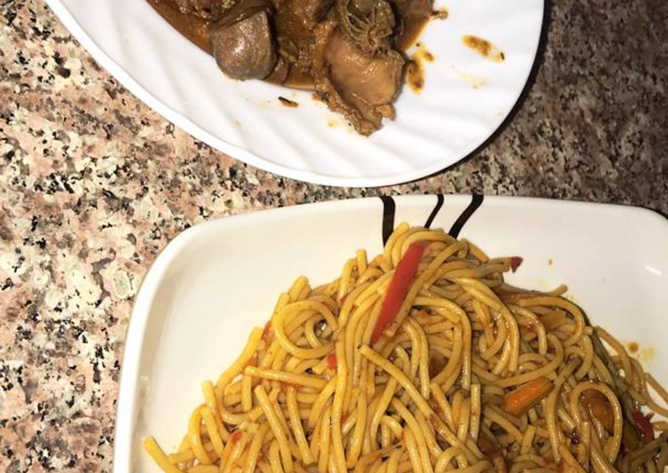 Jellop spaghetti with pappe soup