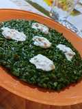 Risotto with Black Kale Cream and Burrata