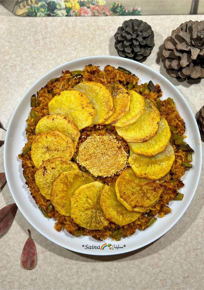 عکسی از دستور لوبیا پلو با ته‌دیگ گل