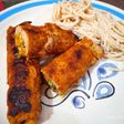 Rollos de milanesa de cerdo con verduras