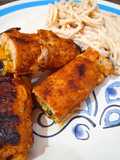 Rollos de milanesa de cerdo con verduras