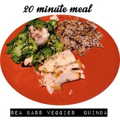 A picture of 20 minute Sea Bass and Balsamic Veggies.