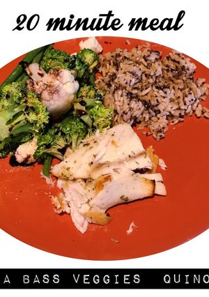 A picture of 20 minute Sea Bass and Balsamic Veggies.