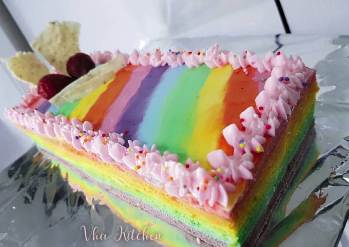 Rainbow cake kukus lembut dan mudah