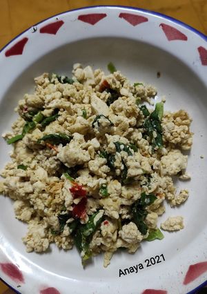 Foto resep Orak arik telur tahu plus sawi hijau