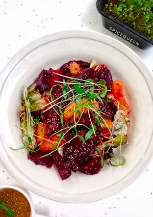 A picture of Beetroot Orange Chia Salad.