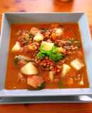 Guiso lentejas con carne, nabo y acelga