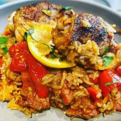A picture of Spanish Chicken and Rice.