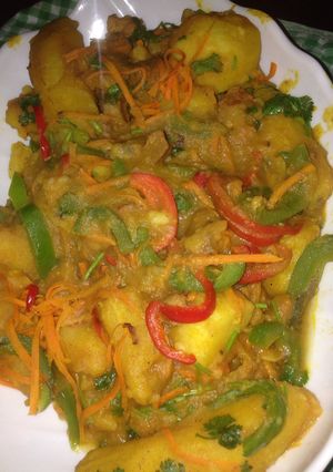 A picture of Spiced matoke with beef #charityrecipe#4weekchallenge.