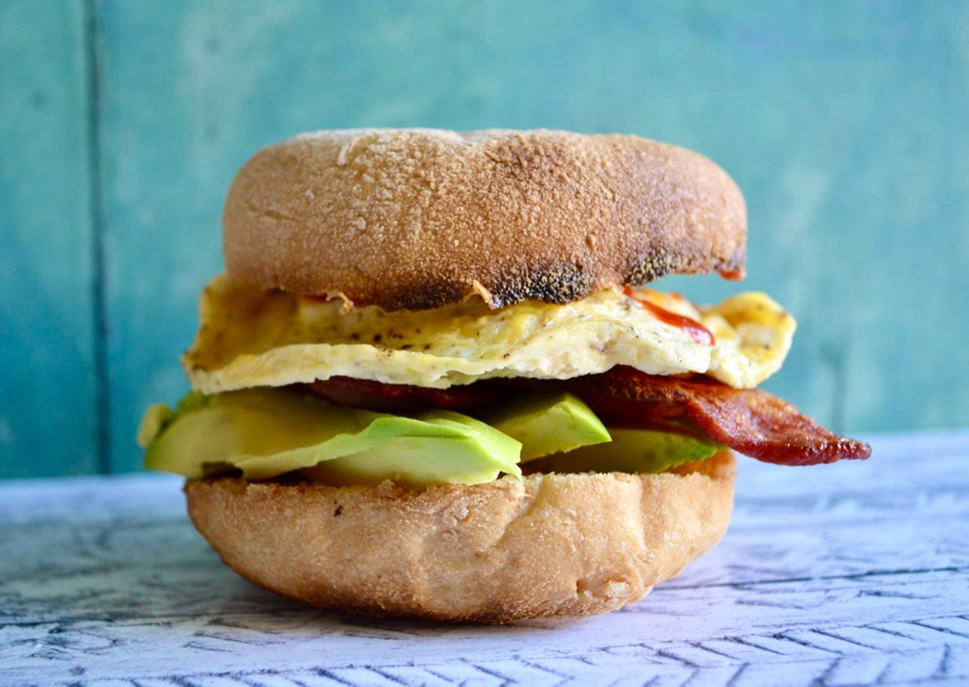 Sriracha Egg Bagels w/ Bacon & Avo