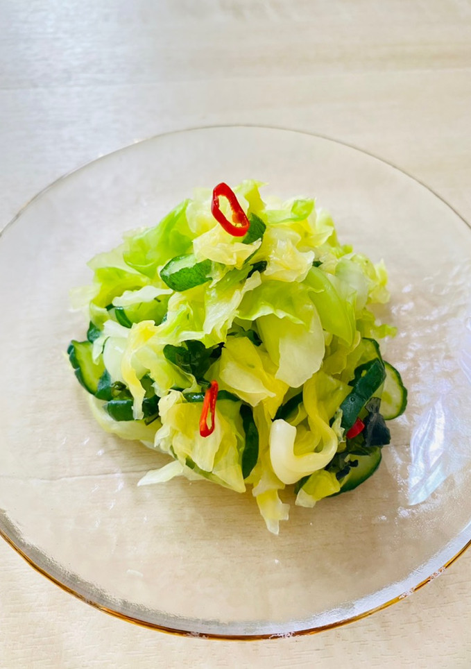 A picture of Cabbage 🥬 and Cucumber Tsukemono.