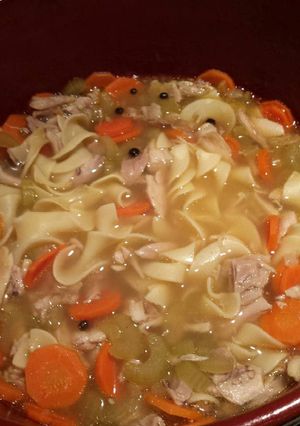 A picture of Scratch made Chicken Noodle Soup.