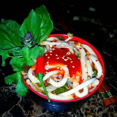 A picture of Mike's Spicy Siriacha Udon.