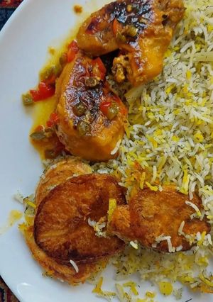 عکسی از دستور یه مرغ برنج خوشمزه عالی