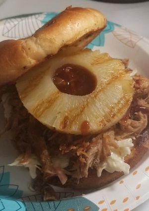 A picture of Pulled Pork Sandwich with Homemade Coleslaw.