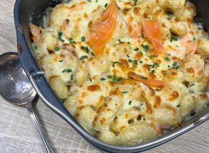 Une photo de Gnocchis saumon fumé mozzarella gratinés à l’air fryer