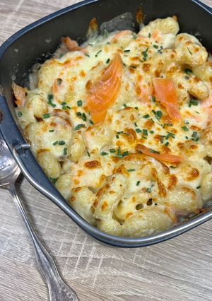 Une photo de Gnocchis saumon fumé mozzarella gratinés à l’air fryer