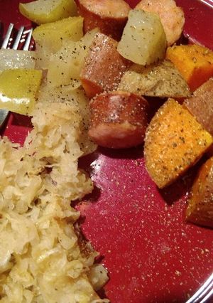 A picture of Roasted Sausage and Potatoes.