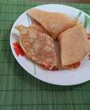 Crepas rellenas de queso, champiñones y jitomate