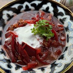 A picture of Beets and Beef Soup.