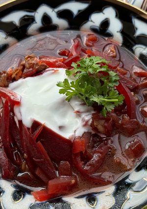 A picture of Beets and Beef Soup.