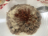 Risotto al radicchio e gorgonzola con speck