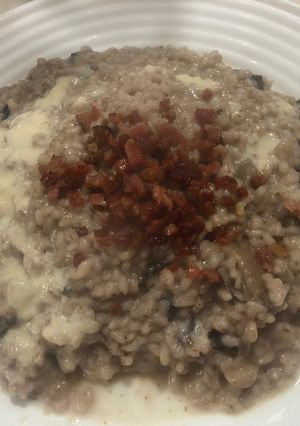Foto di Risotto al radicchio e gorgonzola con speck