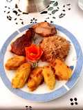 BBQ szószos,fűszeres sült malac eleje, párolt savanyú káposzta