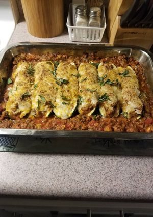 A picture of Italian stuffed zucchini boats.
