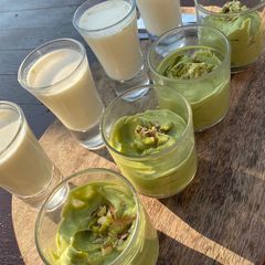 Avocado, cardamom and pistachio mousse A picture of Avocado, cardamom and pistachio mousse.