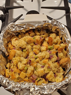 A picture of Grandma's dressing (stuffing).