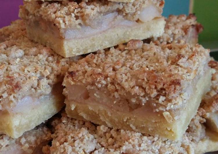 Recipe of Homemade Vickys Pear Shortbread Streusal Bars, GF DF EF SF NF #picnic