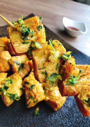 Hình của món Cốt lết chay xiên nướng (Satay chay).